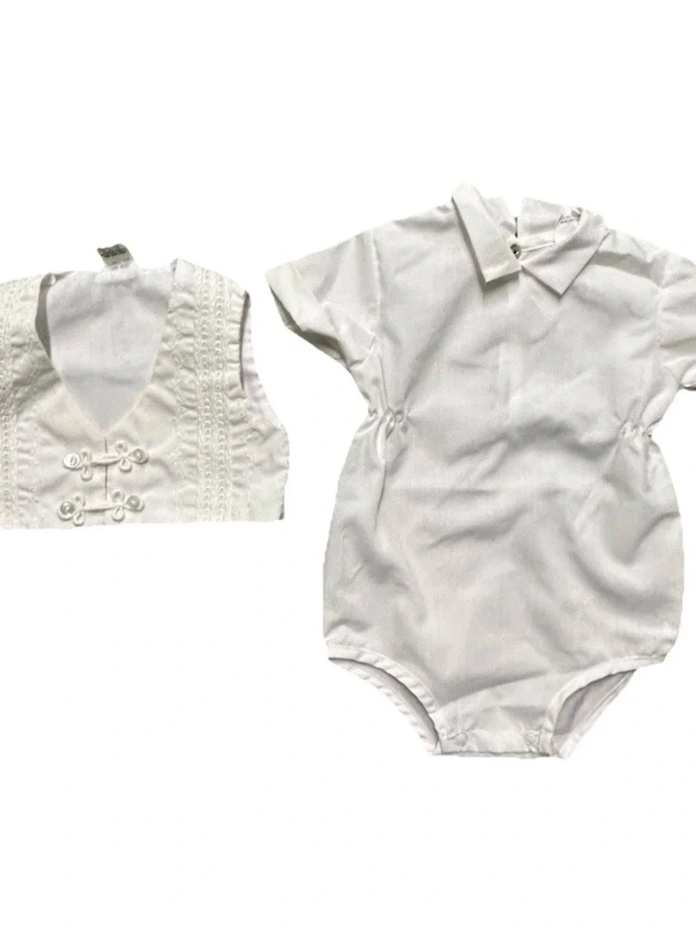 Vintage Baby White Bodysuit Detailed Vest Size 0-6 Months Baptism Christening